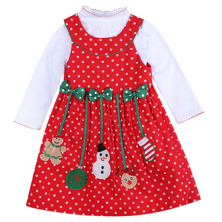 2PCS Toddlers Baby Girls Merry Christmas Dress Long Sleeve Cotton Dot Dress Tutu Dress Outfits