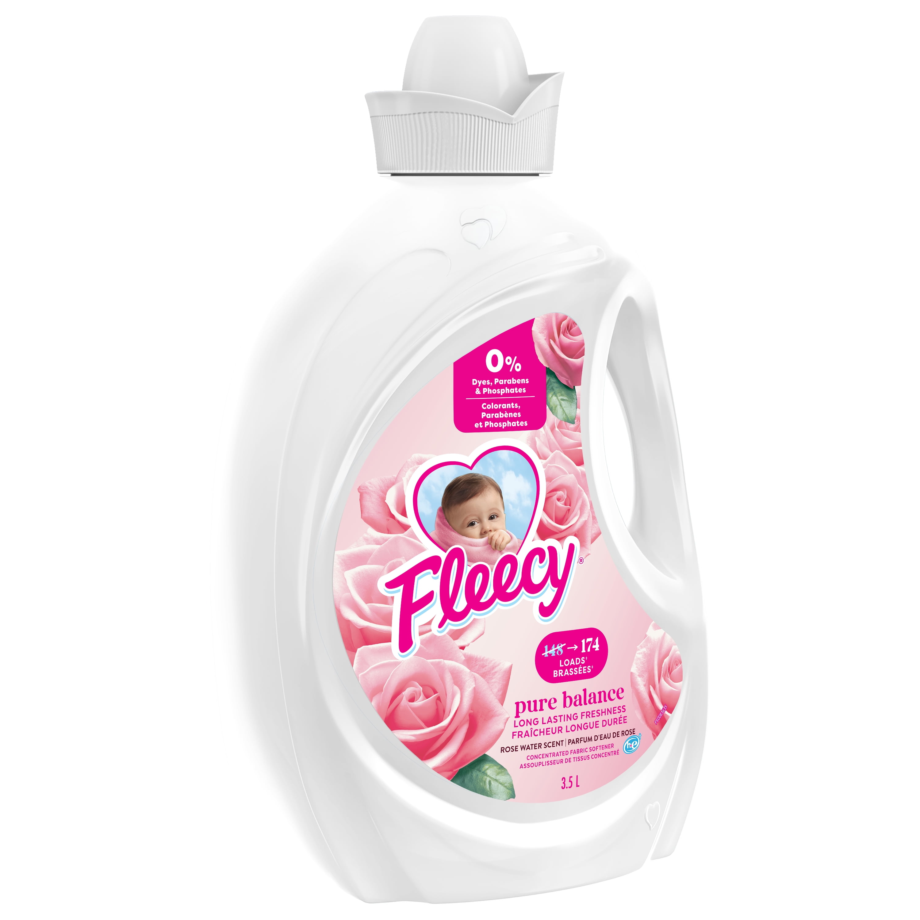 Fleecy Pure Balance Assouplissant à Linge Liquide, Parfum Eau de Rose, 3,5 L 3,5 L - 174 Brassées