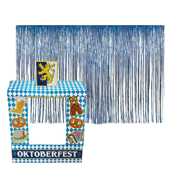 Fun Express Oktoberfest Blue Fringe Backdrop & Tabletop Hut Decorating Kit – 7 Pieces