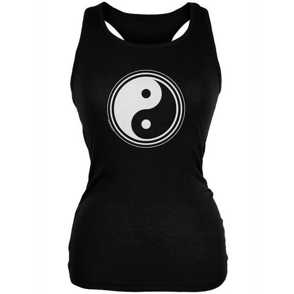 Yin Yang Circles Black Juniors Soft Tank Top - Large