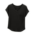 thumbnail image 2 of lmcalzta T Shirts for Women V Neck Loose Fitting Short Sleece Shirts Summer Comfy Soft Lightweight Pajama Tops Sleepwear, 2 of 8