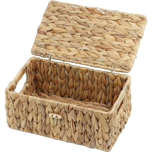 Small Wicker Basket with Lid, Natural Water Hyacinth Storage Baskets for Organiz