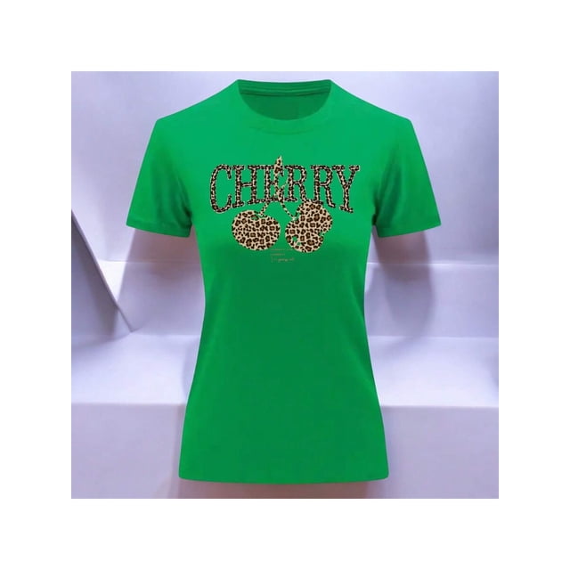 Playera Blusa Cherry Cerezas Animal Print Color Verde Talla Mediana Marca Emil SaEs