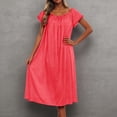 thumbnail image 2 of Women's Plus Size Nightgowns Contrast Lace Square Neck Short Sleeve Night Dress Red One Size, 2 of 4