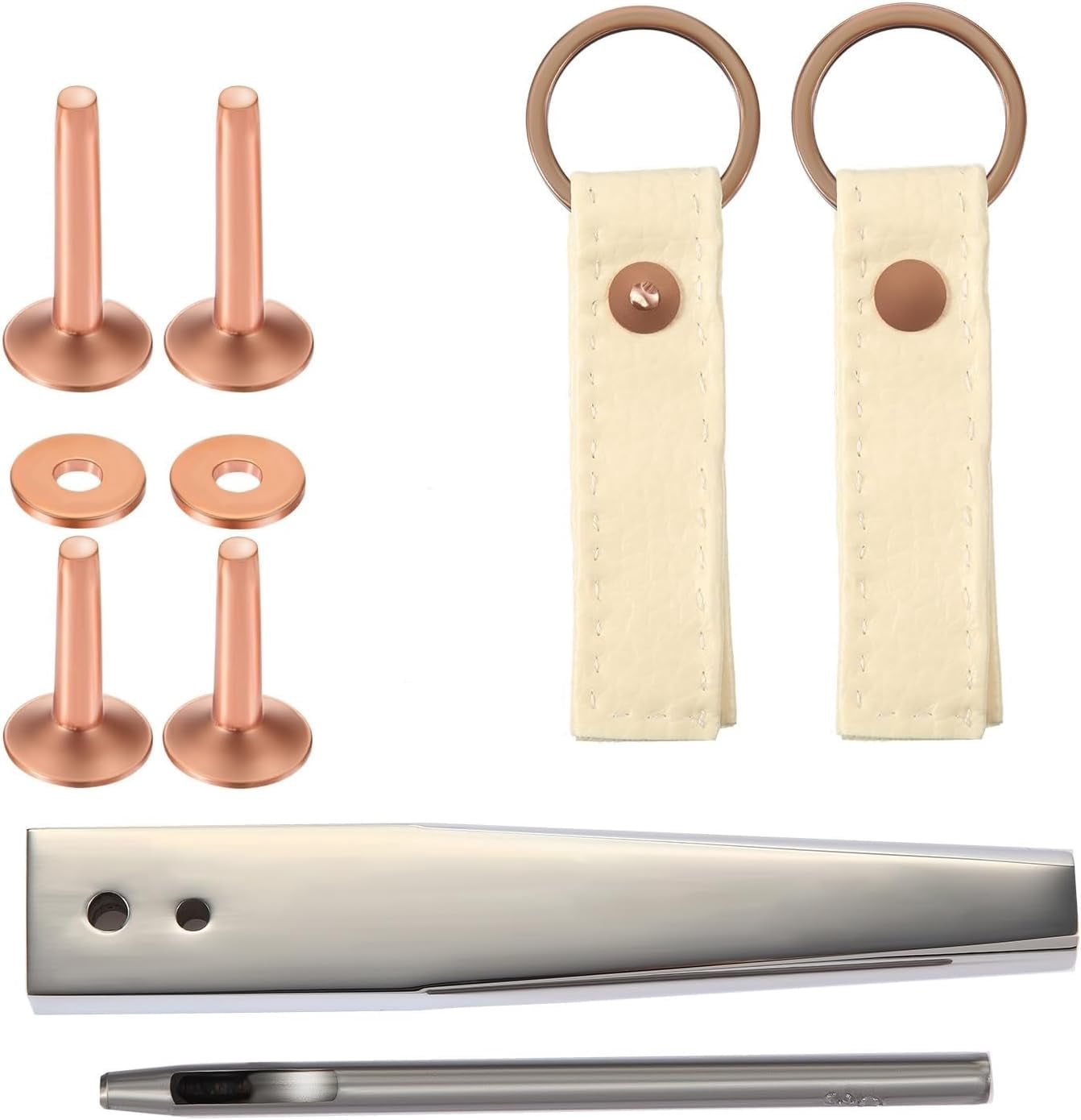 50pcs Copper Rivet and Burr Washers for Leather Work #9 #12 Brass Rivets Setter Install Setting Tool with Hole Punch Cutter Kit Belts Wallets Collars DIY Craft Supplies 50 -