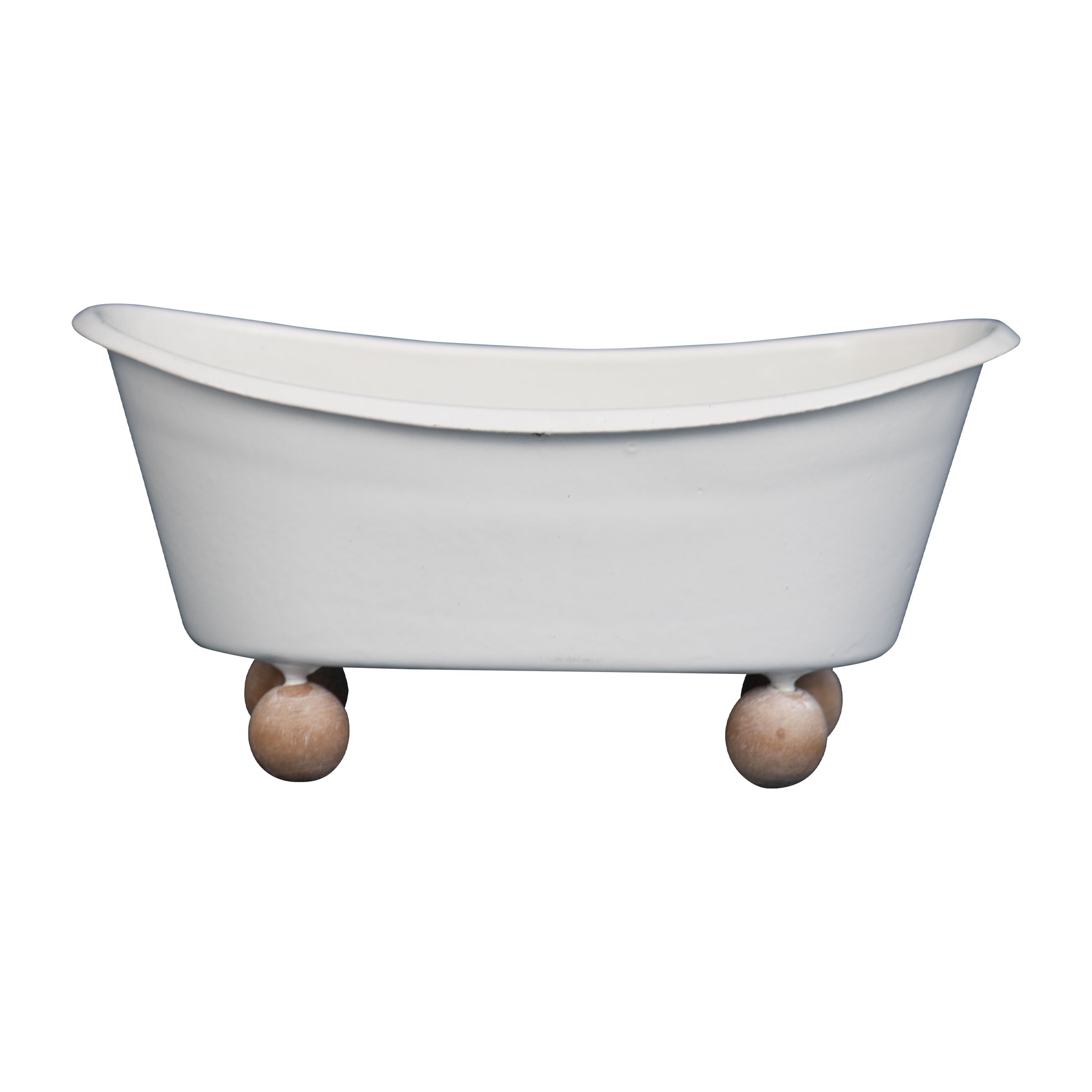 Foreside Home & Garden White Enamel Bathtub Soap Dish with Wood Bead Feet