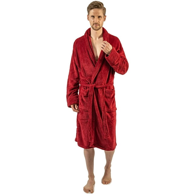 Men's Soft Plush Fleece Classic or Hooded Robe with Front Pockets