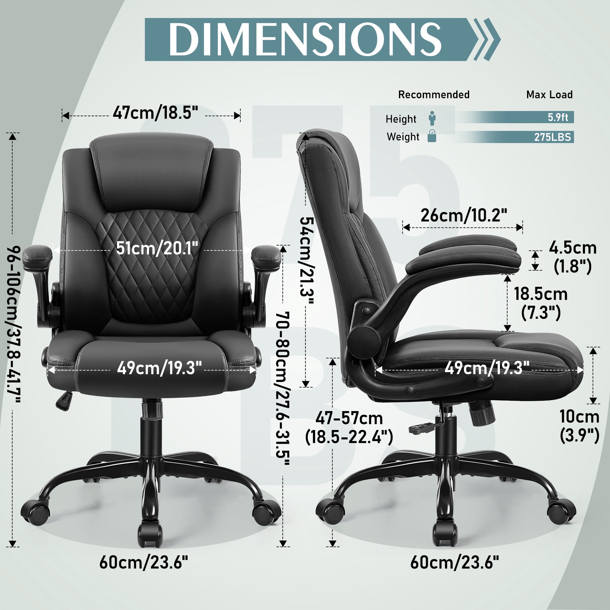 Brick Attic Leather Office Chair, Home Computer Desk Chairs with Ergonomic Back Support, 360°Swivel Free, Small Gaming Chair with Wheels and Adjustable Armrests,Black