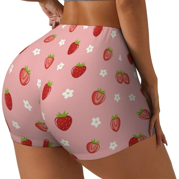 Fotbe Strawberries Shorts Sin Costuras – Shorts Deportivos de Cintura Alta para Mujer, Elásticos para Gimnasio, Yoga, Running o Ciclismo-Small