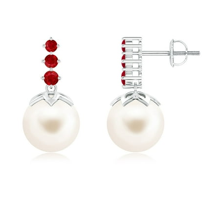 Angara June Birthstone Jewelry Freshwater Cultured Pearl June Birthstone Jewelry Freshwater Cultured Pearl Earrings With Graduated Ruby In 14k White Gold