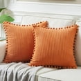 thumbnail image 2 of Pack of 2 Lumbar Decorative Throw Pillow Covers with Pom-poms, Soft Corduroy Solid Rectangle Cushion Cases Set for Couch Sofa Bedroom Car Living Room, 2 of 8