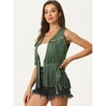 thumbnail image 2 of DARING DIVA Women's Fringe Vest Outfits Faux Suede Tassel Cardigan M Army Green, 2 of 6