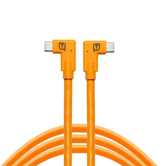 Tether Tools TetherPro 15' USB-C Right-Angle to USB-C Right-Angle Cable, High Visibility Orange