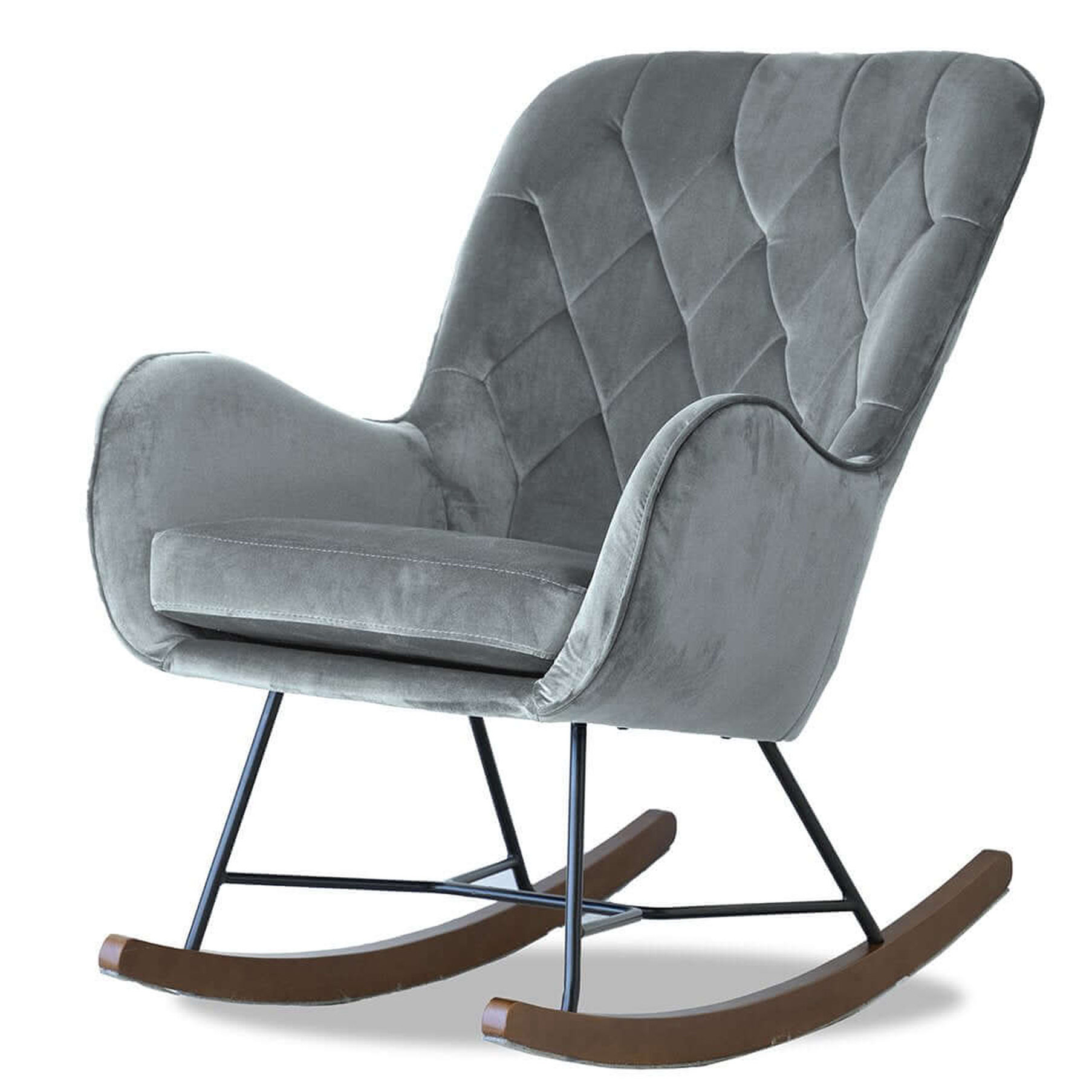 Mid-Century Metal & Velvet Rocking Chair / Ideal for Creating a Calming Nursery
