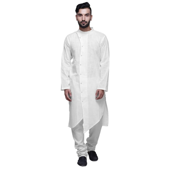 Atasi Long Sleeve Indian Mens Kurta Solid Cotton Slub Mandarin Collar Ethnic Clothing