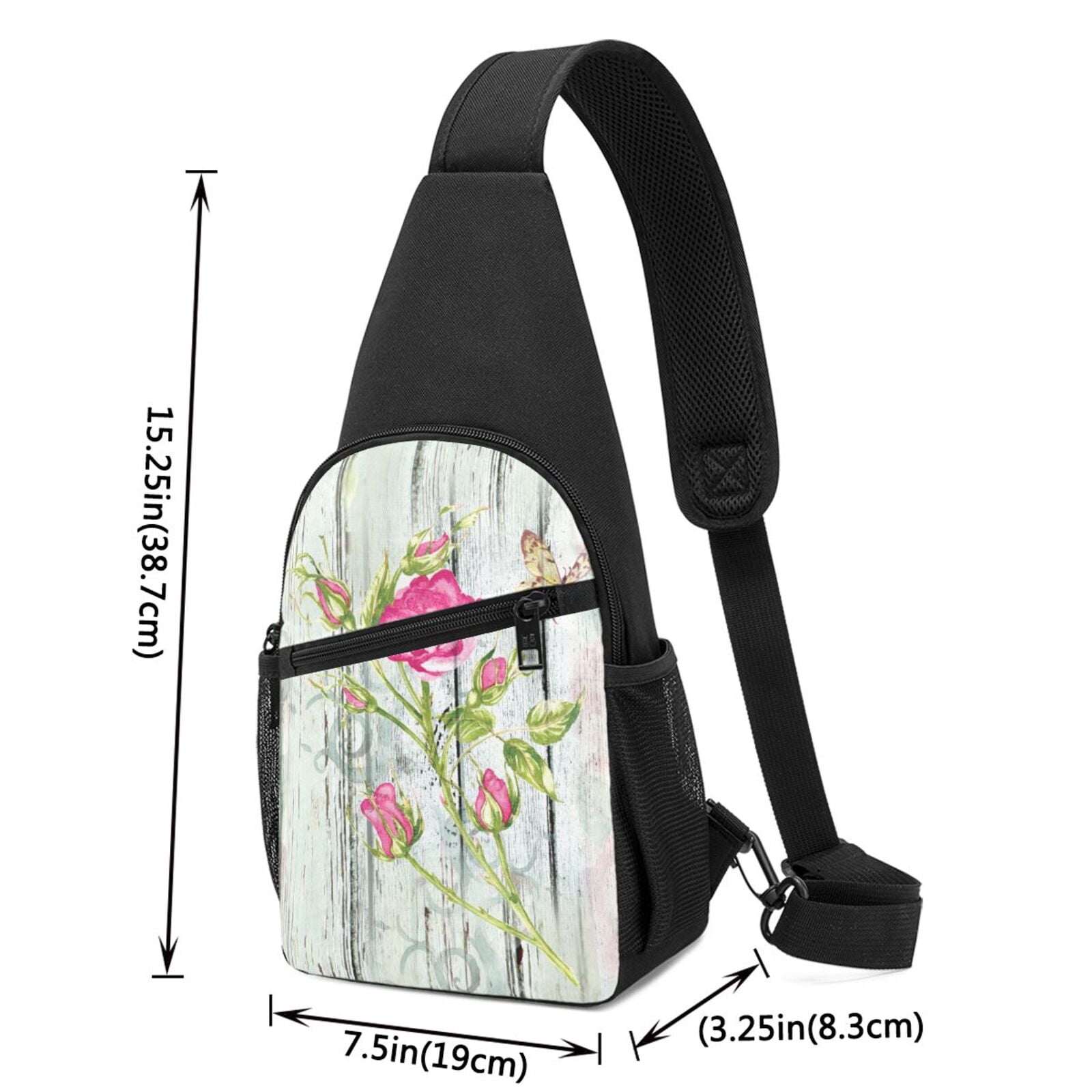 Xecao's Vintage Wood Background with Floral Print Sling Bag: A Versatile Chest, Shoulder, and Crossbody Backpack for Casual Days Out, Perfect for Both Men and Women