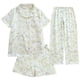 thumbnail image 5 of Pijamas de mujer primavera y otoño verano gasa de algodón fino pantalones cortos de manga larga conjunto de tres piezas conjunto de ropa de hogar pastoral, 5 of 5