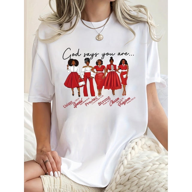 1pc Inspirational Women'S Fashion Tee, Casual Round Neck Short Sleeve T-Shirt with Positive Affirmations, Knitted Polyester Blend, Comfortable All-Season Top