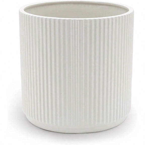 Fluted Ceramic Round Planter 10 In White