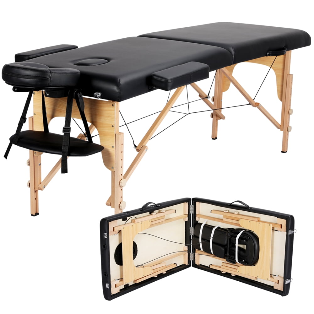 Alden Design 2 Section Portable Massage Table with Headrest Armrest, Black