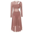 thumbnail image 3 of YONGHS Lyrical Dance Costume for Women Sheer Mesh Cutout Modern Contemporary Dance Long Dress Dusty Pink XXL, 3 of 7