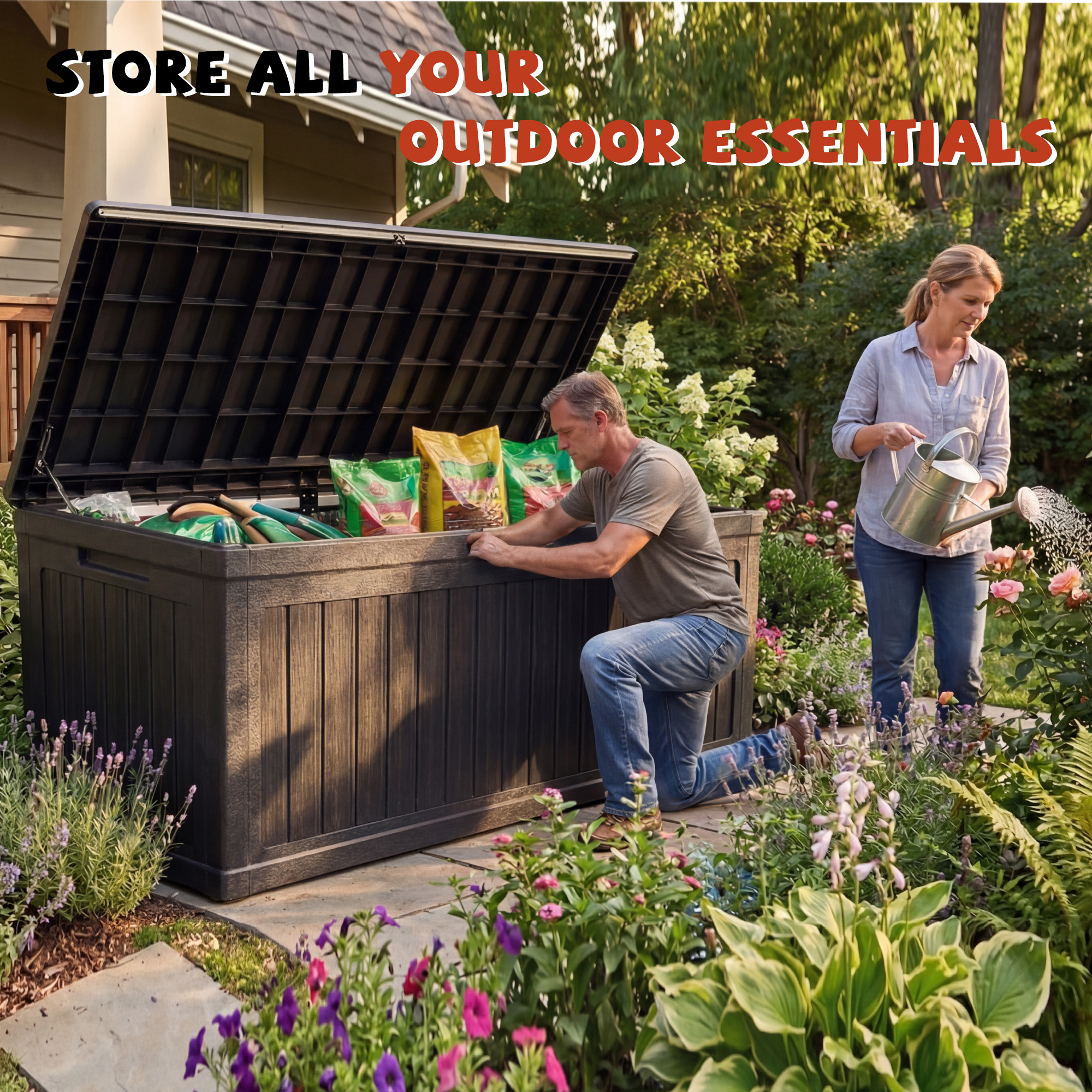 Mersco 260 Gallon Large Deck Box,Lockable Resin Outdoor Indoor Storage Box with Hundles,Wa - detail 4