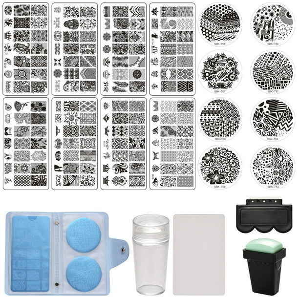 Herramientas De Impresión De Uñas 16 Plantillas Para Decoración De Uñas + 2 Sellos Para Uñas + 2 Rascadores Para Decoración De Uñas + 1 Tarjetero Para Sellos Para Uñas Eigraketly CE006711-00