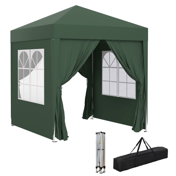 Outsunny Abri à Déploiement Rapide 6,6 Pieds X 6,6 Pieds avec Parois Latérales, Abri Instantané contre le Soleil, Pavillon de Camping avec Sac de Transport, pour Extérieur, Jardin, Patio, Vert