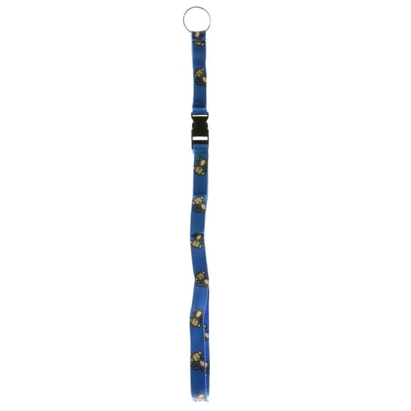 Blue Lanyard With Monkey Design And Detachable Silver-Tone Split-Ring Key Chain