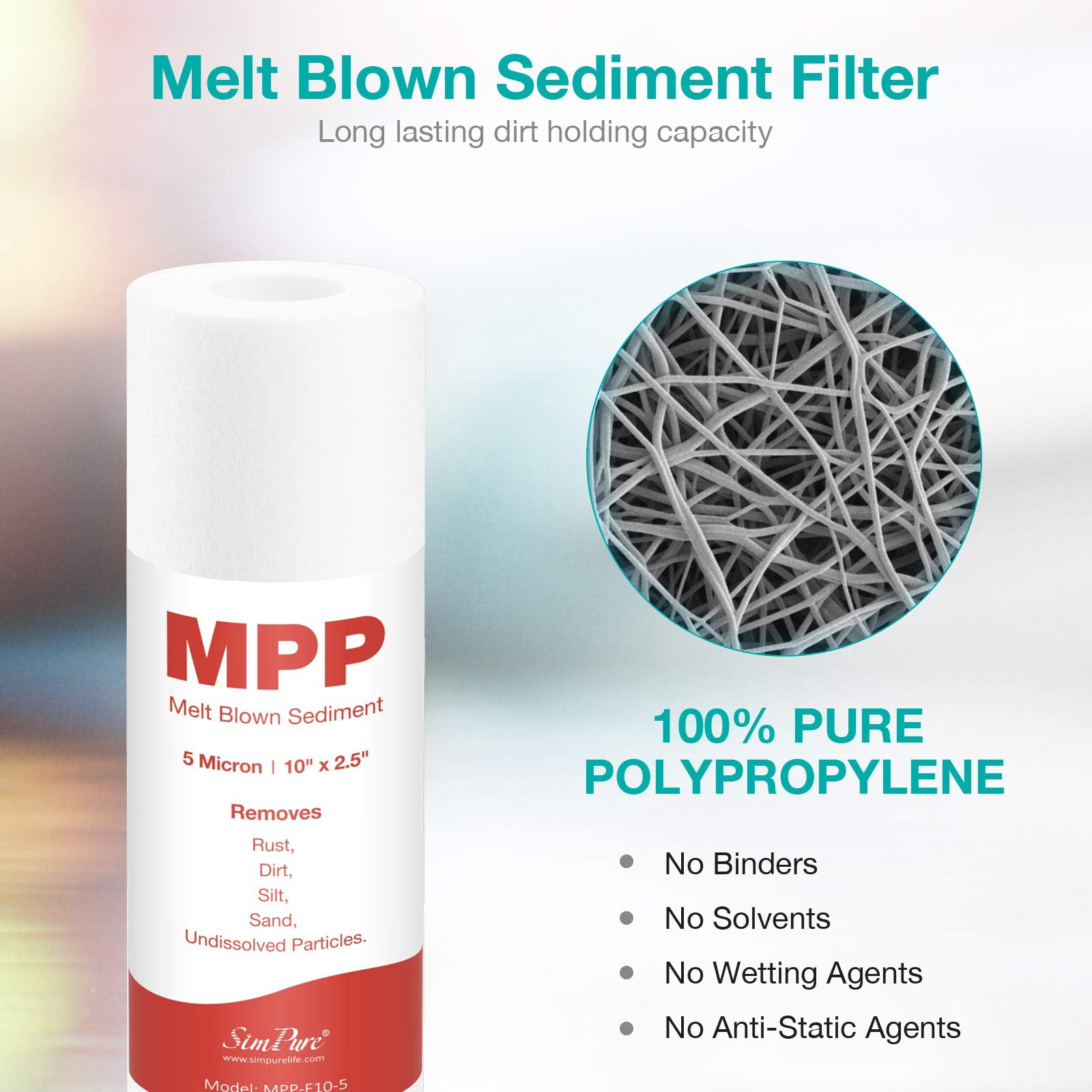 SimPure 5 Micron 10" x 2.5" Replacement Water Filter Set of 2 Carbon and 2 Sediment Compatible with DWC30001, WFPFC8002, FXWTC, WHEF-WHWC, WHKF-WHWC, Pentek DGD series, RFC