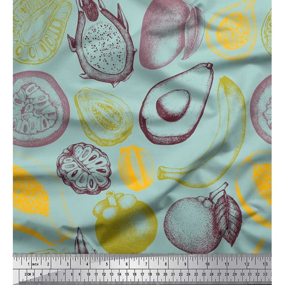 Soimoi Blue Cotton Duck Fabric Mix Fruits Print Fabric by the Yard 42 Inch Wide