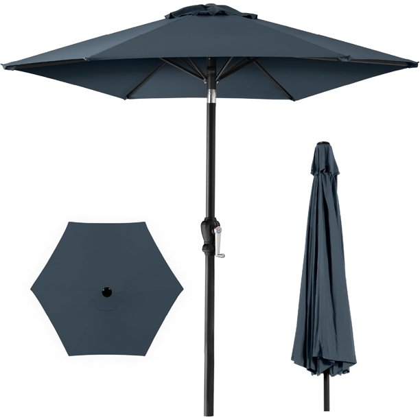 XXiaoqing 10ft Outdoor Table Compatible Steel Polyester Market Patio Umbrella w/Crank and Easy Push Button Tilt