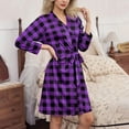 thumbnail image 4 of Htigea Plaid Robe for Women Lightweight Belted Short Bathrobe Ladies Sleepwear Nightgown Comfy Homewear Purple,M, 4 of 7