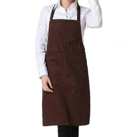 

shuwee Unisex Adjustable Kitchen Apron Pure Color Double Pockets Bib Apron for Home Kitchen Restaurant Coffee House Brown