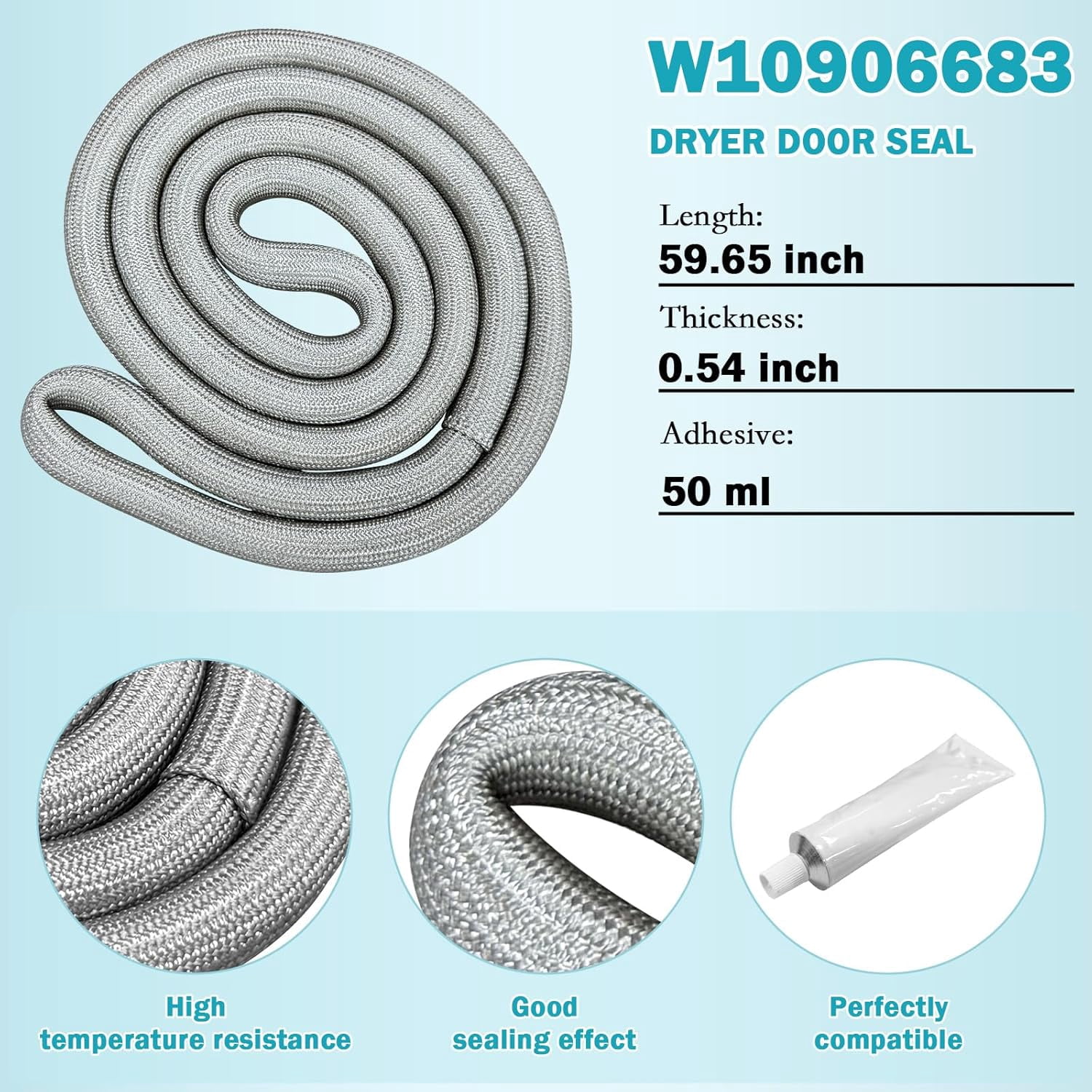 Upgraded W10906683 Dryer Door Seal Part Compatible with Some Maytag Crosley Whirlpool and Kenmore Dryer Door Seal Replacement W10823580 AP6034191 With Adhesive