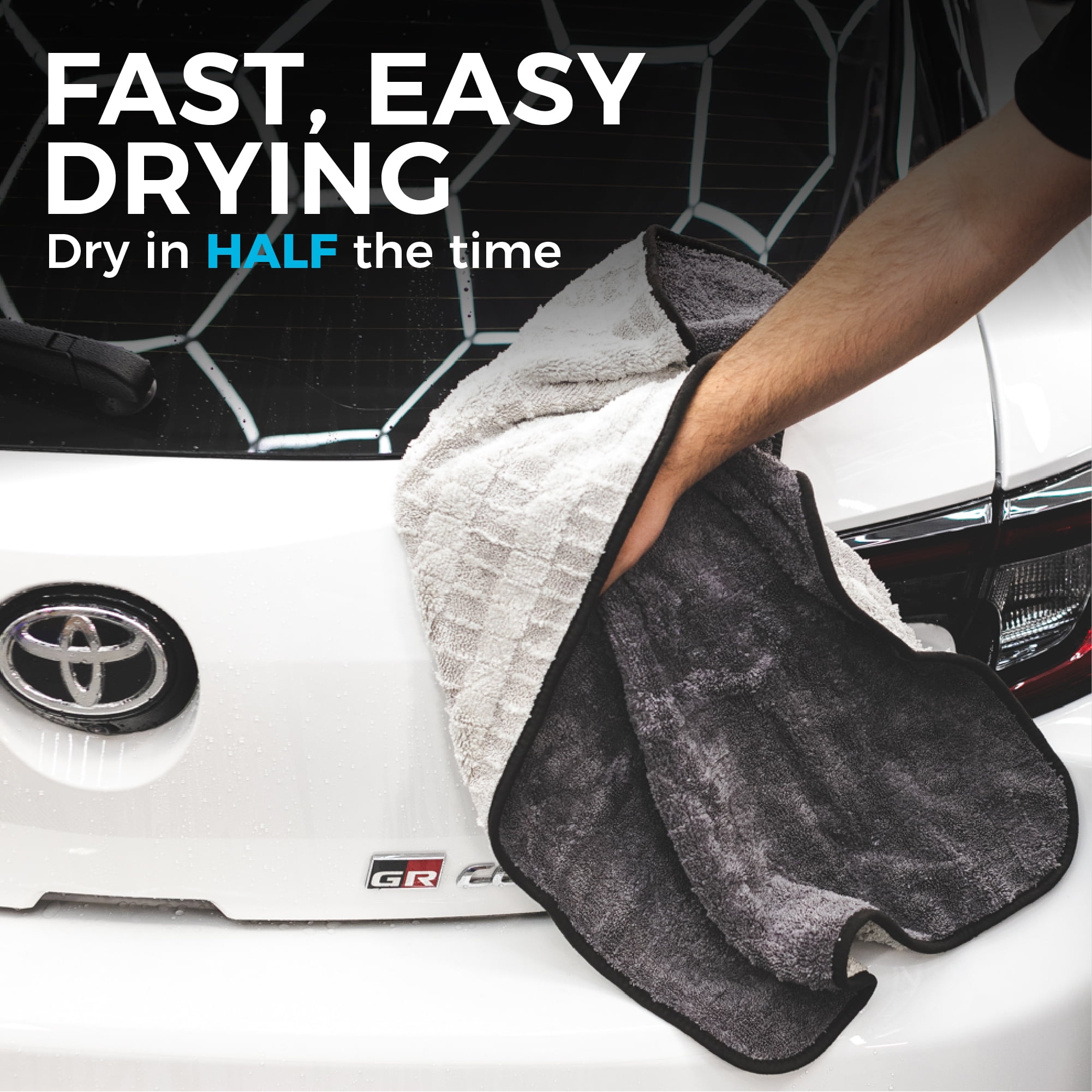 The Rag Company - The Gauntlet - Car Drying Towel - 70/30 Blend Premium Microfiber, 900gsm, 20in x 30in, Ice Grey + Grey