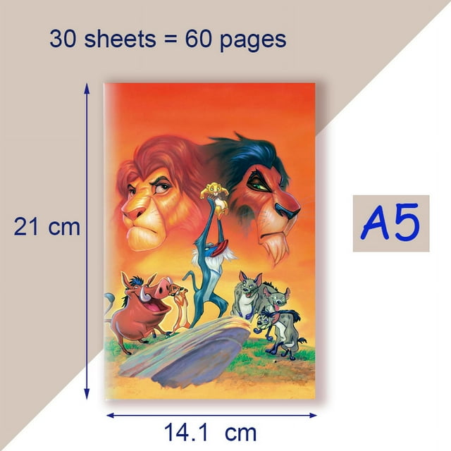 A5 Notebook - The Lion King - Young Simba Note Book Disney Cartoon Anime Animals Graffiti Pattern Diary For Kids Gifts Toys 2 Blank Pages