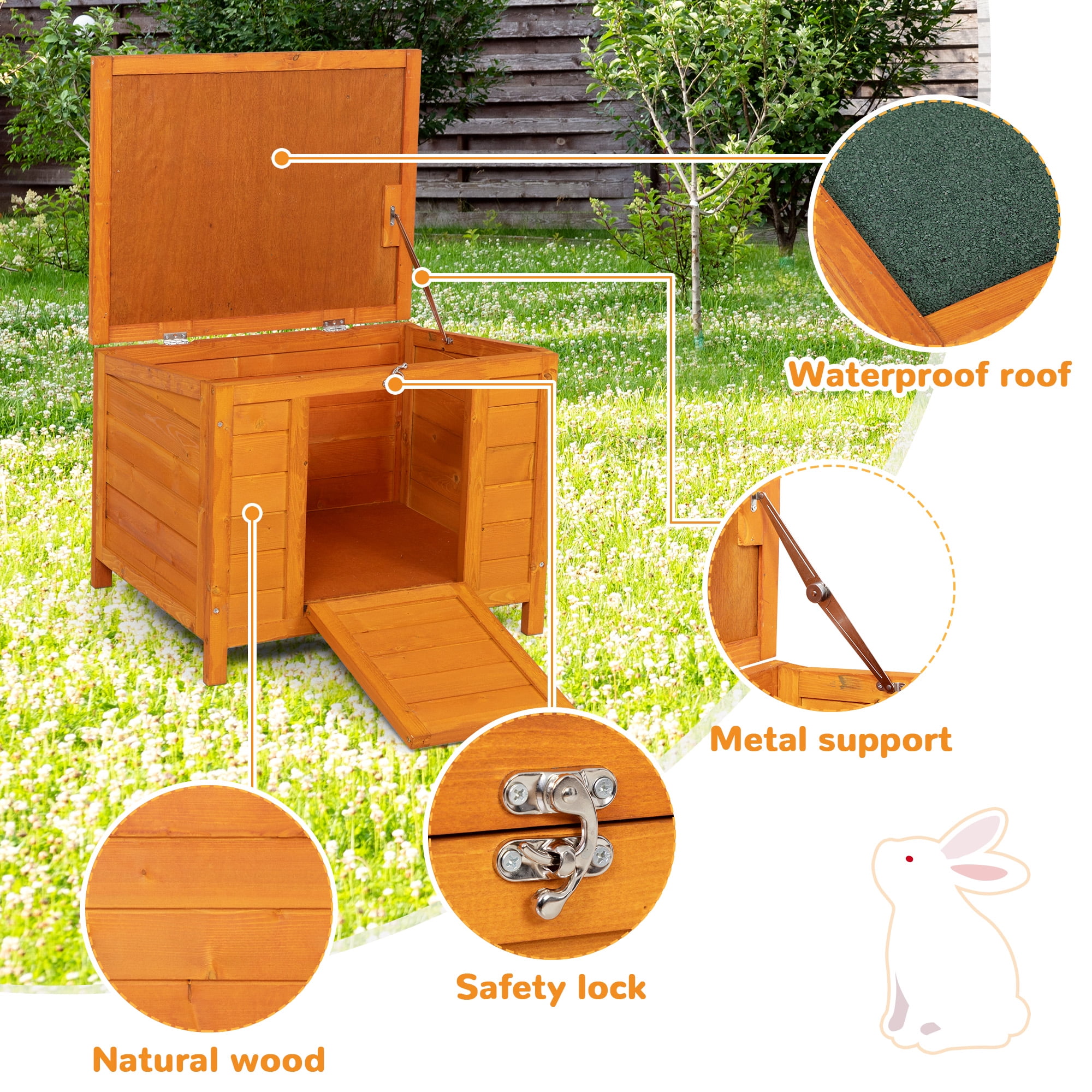 Coziwow 24" Wooden Cat House Rabbit Hutch Small Dog Pet Cage Indoor&Outdoor