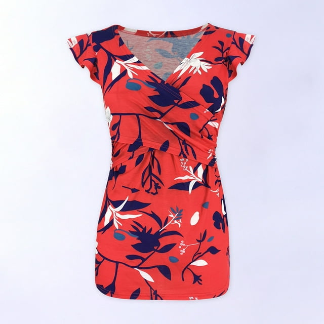 Dvkptbk Women's Maternity Nursing Top Breastfeeding Tank Top Tee Shirt Ladies Fashion Stripe Flowers Print Sleeveless Maternity Breastfeeding Clothe Top Vest - Summer Savings Clearance