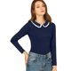 thumbnail image 1 of Blusa de manga larga Allegra K trabajo dulce volante contraste cuello Peter Pan mujer Azul marino XS, 1 of 6