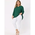 thumbnail image 2 of DARING DIVA Women's Plus 3/4 Sleeve Sheer Flowy Split V Neck Blouse 1X Green, 2 of 6