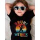 thumbnail image 1 of Girls & Boys Bruh Retro Sunset Cotton Graphic Tees, Back To School Clothes Girls, Black Casual Summer Shirts With Cartoon Figure, Gift For First Day of School, Round Neck Short Sleeve T-Shirt, 1 of 5