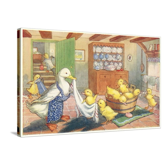 Art.com Bath Day for Ducklings Stretched Canvas Print Wall Art, 36" x 24"