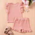 thumbnail image 4 of REDARER Summer Toddler Girls Ruffles Fly Sleeve T Shirt Ribbed Tops Shorts Outfits,12-18 Months, 4 of 4
