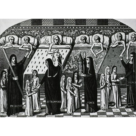 Patients And Nuns At The Hospital Of Hotel Dieu In Paris Interior Of A Medieval Ward With Patients Being Attended By Nuns