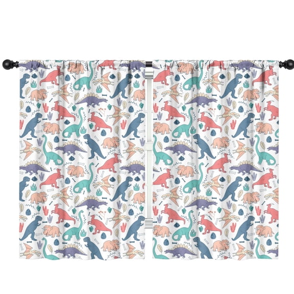Funny Window Curtains for Kids Room - 42Wx63H Inch 2 Panels, Rod Pocket Colorful Cartoon Dinosaur Patterns for Boys Bedroom Decor Preschool Classroom Curtains Playroom Living Room Window Drapes