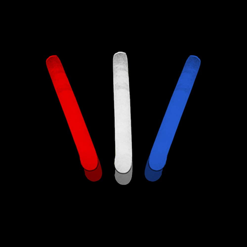 25 Count 4” Patriotic Glow Light Sticks Glows In The Dark Red White & Blue NEW 
