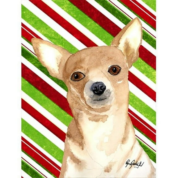 Candy Stripe Chihuahua Christmas Flag Garden Size