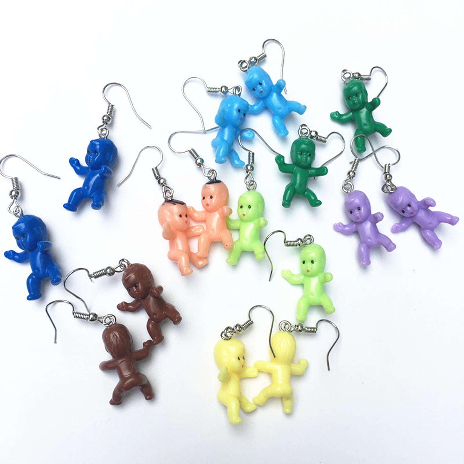 6 Pairs of Mini Plastic Baby Earrings Accessories Mixed Race 1-Inch Baby Doll Hook Hook Earrings,Funny Earrings, Suitable for Baby Shower Party