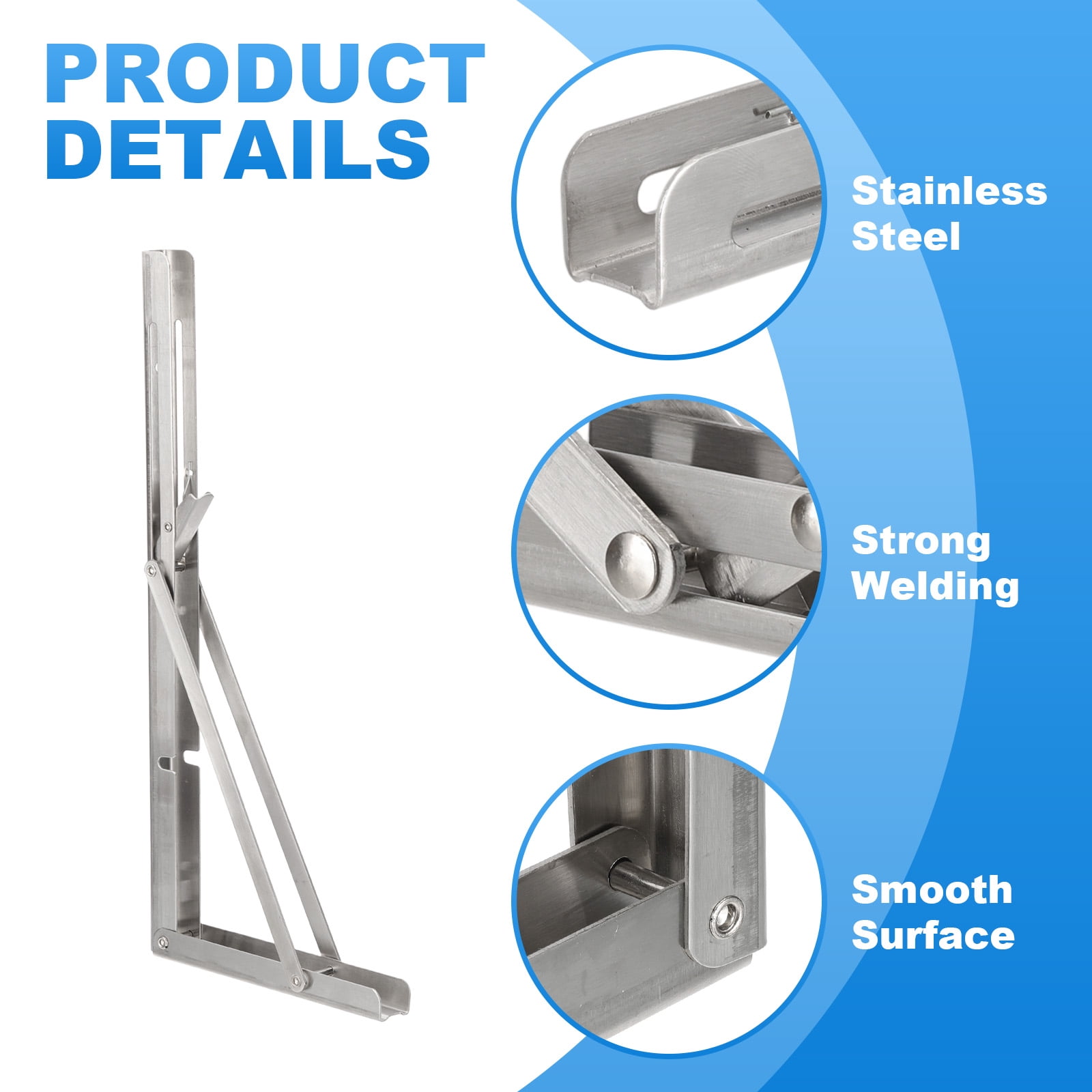 Uxcell Folding Wall Shelf Brackets 15", Heavy Duty Stainless Steel Collapsible Wall Mounted Shelf Bracket Max Load 220lb 2 Pcs
